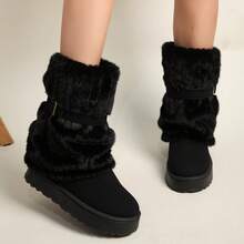 Snow Boots Women's Soft Sole Women's Shoes New Style Mid-Tube Short Boots Warm Plus Velvet Cotton Shoes Winter - 黑色 - 查看 1