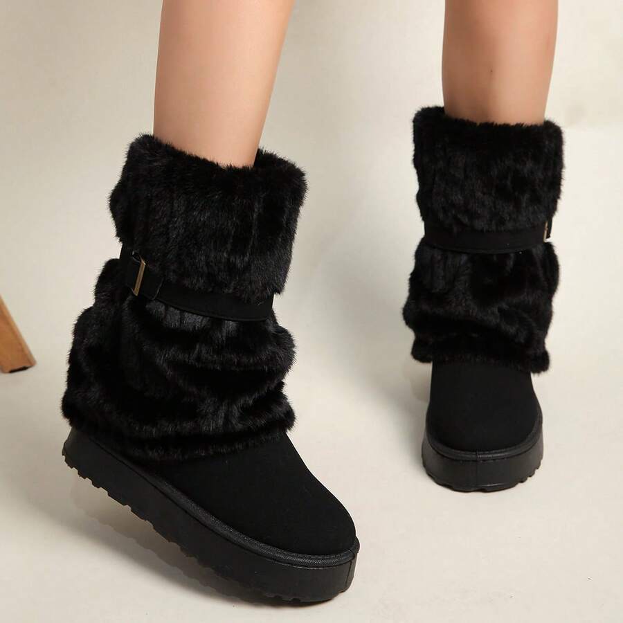 Snow Boots Women's Soft Sole Women's Shoes New Style Mid-Tube Short Boots Warm Plus Velvet Cotton Shoes Winter - 黑色 - 查看 1