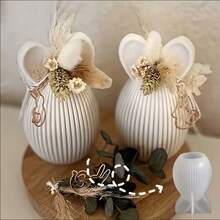 Khuôn tai thỏ sọc (1 cái/2 cái), khuôn silicon hình trứng Phục Sinh, khuôn nến và đồ trang trí bằng thạch cao hình tai thỏ, đồ dùng thủ công trang trí nến Phục Sinh tự làm. - trắng - Xem 4