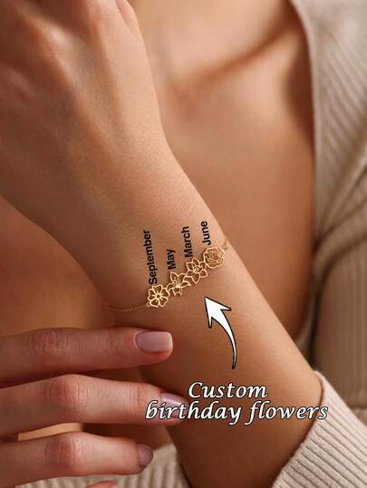 1PC Custom Personalized Birth Flower Bracelet, Customizable 2-4 Birthday Flowers, Elegant And Simple Bracelet, Women's Bracelet, Custom Bracelet, Women's Jewelry, Birth Flower Family Bracelet, Birth Month Bracelet, Flower Bracelet, Personalized Gift, Gift For Her On Anniversary Or Birthday, Valentine's Day Gift