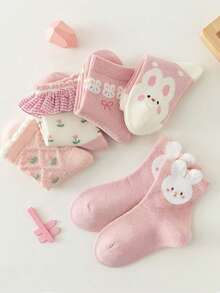 5 Pairs Kids Cartoon Rabbit Socks, Pink, Suitable For Children Aged 1-16 Years Old, Spring/Autumn - Multicolor - View 2
