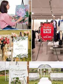 66英寸便携式可调节金属艺术展示架，黑色，适用于婚礼标牌、海报、绘画、家居装饰、返校教室装饰、学习用品 - 黑色 - 查看 6