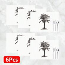 椰树图案亚麻餐垫（1件/4件/6件装），适用于餐桌，四季皆宜，现代可水洗，可作餐垫、杯垫、厨房餐垫、室内外派对装饰、家居装饰，理想礼品 - 彩色 - 查看 13