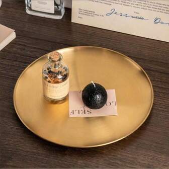 1pc Gold Stainless Steel Jewelry Tray, Bathroom Cosmetic Storage Tray, Best Gift, Birthday Plate, Kitchen Accessory, Kitchen Decor, Dining Table Tray, Fruit Tray, Graduation Gift, Ideal Gift For Girlfriend Or Wife On Valentine's Day. Ramadan Gift, Home Goods, Kitchenware And Cosmetics.