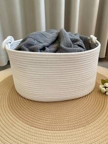 1 件加厚可折叠超大洗衣篮，毛毯篮，手工编织篮，带吉祥扣手柄，用于存放衣服、毛毯、靠垫、玩具、杂物、鞋子，适用于卧室、洗衣房、走廊、现代波西米亚风绳子植物衣架、木藤几何篮子、天然混合金属框架装饰，适用于沿海花园装饰 - 米色 - 查看 11