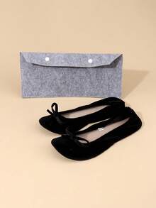 轻便如赤足般的芭蕾舞鞋，超便携超薄舞蹈鞋，黑色天鹅绒可折叠套脚舞蹈鞋，女士休闲家居拖鞋 - 黑色 - 查看 7