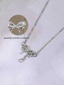 时尚水钻蝴蝶结吊坠项链，精致锁骨链，简约设计，百搭珠宝礼物，适合她、情人节礼物、妈妈、母亲、母亲节、礼物