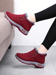 Women's Waterproof Ankle Boots, Low Heel, Winter Boots, Fashionable Black Winter Shoes, Women's Warm Snow Boots - Đỏ - Xem 3
