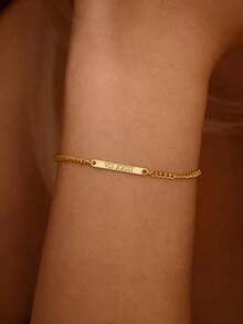 1pc Customized Minimalist Cuban Link Bracelet, Personalized Name Plate Bracelet, Minimalist Personalized Bracelet, Engraved Plate Bracelet, Date Engraved Bracelet, Unisex Bracelet, Customized Gift, Gift For Her/Him, Valentine's Day Gift, Mother's Day Gift, Father's Day Gift - Multicolor - View 6