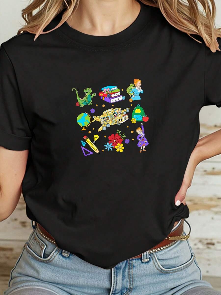 Camiseta de Maestro El Autobús Mágico de la Escuela, Felices 100 Días del Autobús Mágico de la Escuela, Arriesgarse, Cometer Errores, Obtener Regalo de Camiseta para Maestro de Jardín de Infancia - Negro - Ver 1