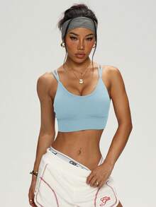 PinkTip Cross-Back Shaping Sports Bra, Built-In Bra, Supportive, Seamless, Suitable For Yoga And Casual Sports - Baby Blue - View 5