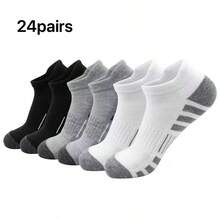 24 Pairs Men's Ankle Socks, High Quality Low-Cut Round Neck Breathable Mesh Casual Boat Socks - Multicolor - View 7