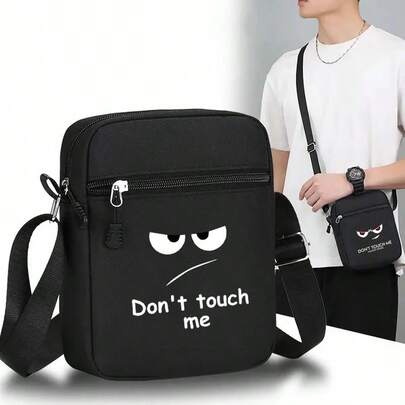 Don't Touch My Bag "Mini Diagonal Shoulder Bag, Fashionable Printed Casual Storage Bag, Adjustable Shoulder Strap, Black Daily Wallet, Sports Travel Bag, Perfect Gift Choice