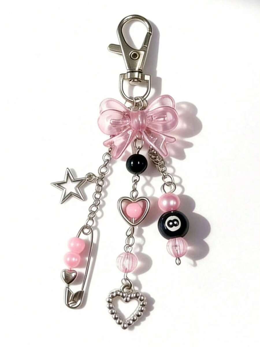 1pc Handmade Resin Bead Keychain - Punk Style, Fashion Lobster Clasp Pendant Accessory For Women - Multicolor - View 1