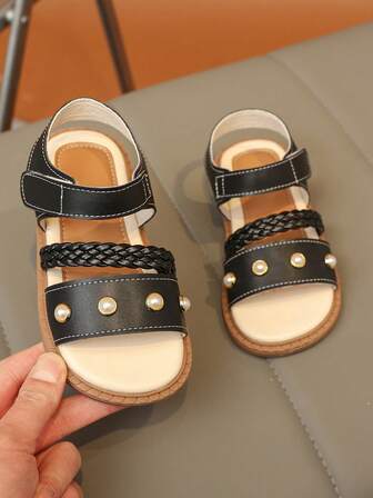 1 par de zapatos de cuero sintético negro para bebés/niñas pequeñas con 4 decoraciones de perlas blancas, punta redonda, suela suave antideslizante, cómodos zapatos planos tipo princesa, adecuados para niñas de 3 a 15 años, para uso diario, cumpleaños, viajes, escuela, primavera/verano 2026