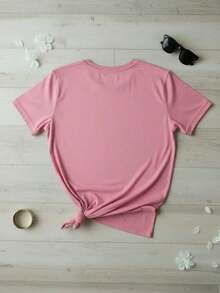 Women's Casual T-Shirt With Cartoon Character Print, Soft Fabric, Loose Fit, Round Neck, Short Sleeves, Spring-Summer, Everyday Wear, , Chic, Youth Fashion, Comfortable, 2026, Casual Clothing - Rosa - 查看 2
