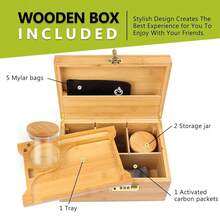Large Bamboo Box With Combination Lock Decorative Box For Home Great Gift Choice Storage Lockbox With Storage Jar, Christmas Gifts For Men Women - 棕色 - 查看 3