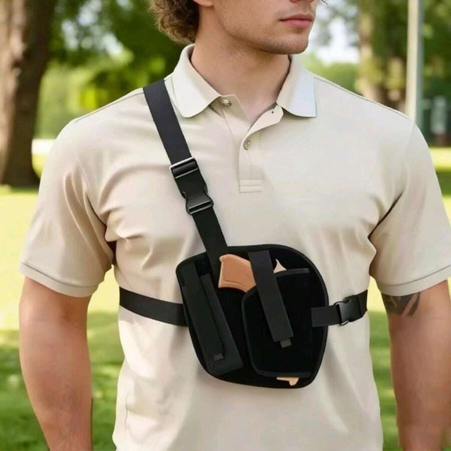 Adjustable Chest Quick-Release Holster, Outdoor CS Airsoft Gun Pouch, Waterproof Concealed Tactical Gun Holster, One Size Fits Most - Black - View 1