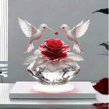 Decoração de Beija-Flor Rosa Acrílica 2D - Ornamento Transparente 2D, Perfeito para Presentes de Aniversário e Formatura, Decoração de Mesa Cristalina, Decoração de Mesa Plana - Multicolorido - Visão 5