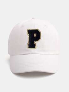 1PC Personalized Initial Letter Baby Baseball Cap (A-Z Options) - White Adjustable Daily Sun Hat For 3 Months To 2 Years, Toddler Cap With Brim - White - View 37