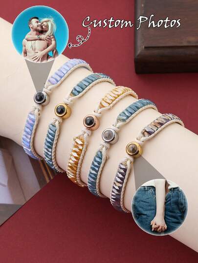 New Style Multi-Color Braided Custom Photo Projection Layered Bracelet - Adjustable Boho Minimalist Jewelry - Personalized Couple Anniversary Surprise Gift