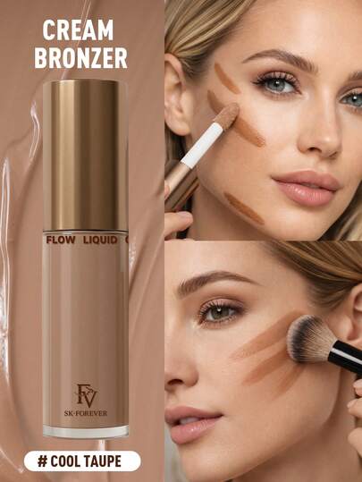 FV液体修容修容棒，自然妆效，易于晕染，保湿配方，持久显色，适合中等肤色，纯素且无动物实验。液体修容双效组合，不油腻，持久显色，自然轮廓，轻盈无感，棕色修容修容棒，品牌美妆，面部彩绘化妆品，适合女性和女孩，冬季完美之选，Y2K时尚潮流，生日礼物，派对必备，最佳颜色。