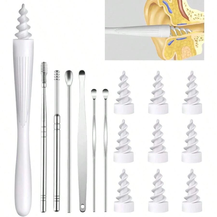 Ear Wax Removal Tool Ear Wax Removal Reusable And Washable Replacement Soft Silicone Tips For Cleaner Earwax Ear Wax Removal Kit Contains 7 Types Of Ear Cleaner Tools White - 如圖 - 查看 1