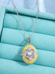 1件复古优雅浪漫不对称可开启银色吊坠项链，适合日常、通勤、节日、派对等场合，是送给女性的理想礼物。 - 彩色 - 查看 15