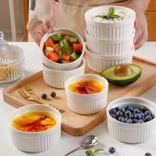 1/3 件装烘焙烤盅 - 烤箱适用，陶瓷焦糖布丁烤盅，布丁杯，蛋奶沙司杯，舒芙蕾烤盘，法式洋葱汤碗，蛋奶沙司杯，甜点杯 - 彩色 - 查看 8