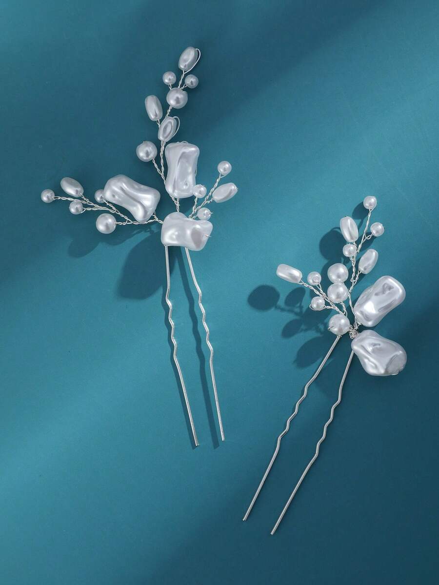 1 chiếc kẹp tóc tối giản với họa tiết ngọc trai không đều, phù hợp cho cô dâu trong đám cưới, chụp ảnh hàng ngày, quà tặng ngày Valentine, phụ kiện tóc đa năng. - Bạc - Xem 1