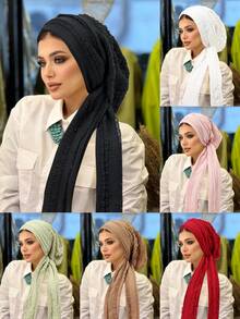 1件欧美女士莲花褶皱优雅头巾，长尾系带，多功能日常佩戴发帽睡眠帽 - 彩色 - 查看 12