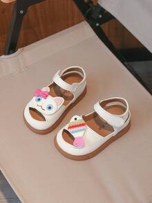 Toddler Girls Summer Sandals Soft Leather Non-Slip Cat Cartoon Closed Toe Cap Anti-Kick Beach Outdoor Shoes - Beige - View 3