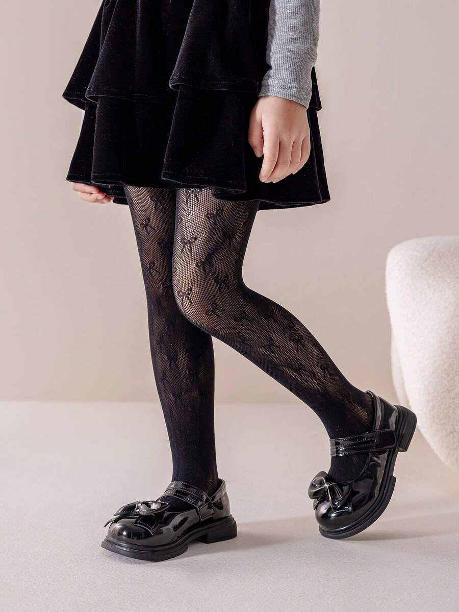 1件装女童蝴蝶镂空透明连裤袜，可爱甜美，柔软舒适黑色丝袜，经典简约薄款透气连裤袜，适合舞蹈练习/表演、度假、休闲活动 - 黑色 - 查看 1