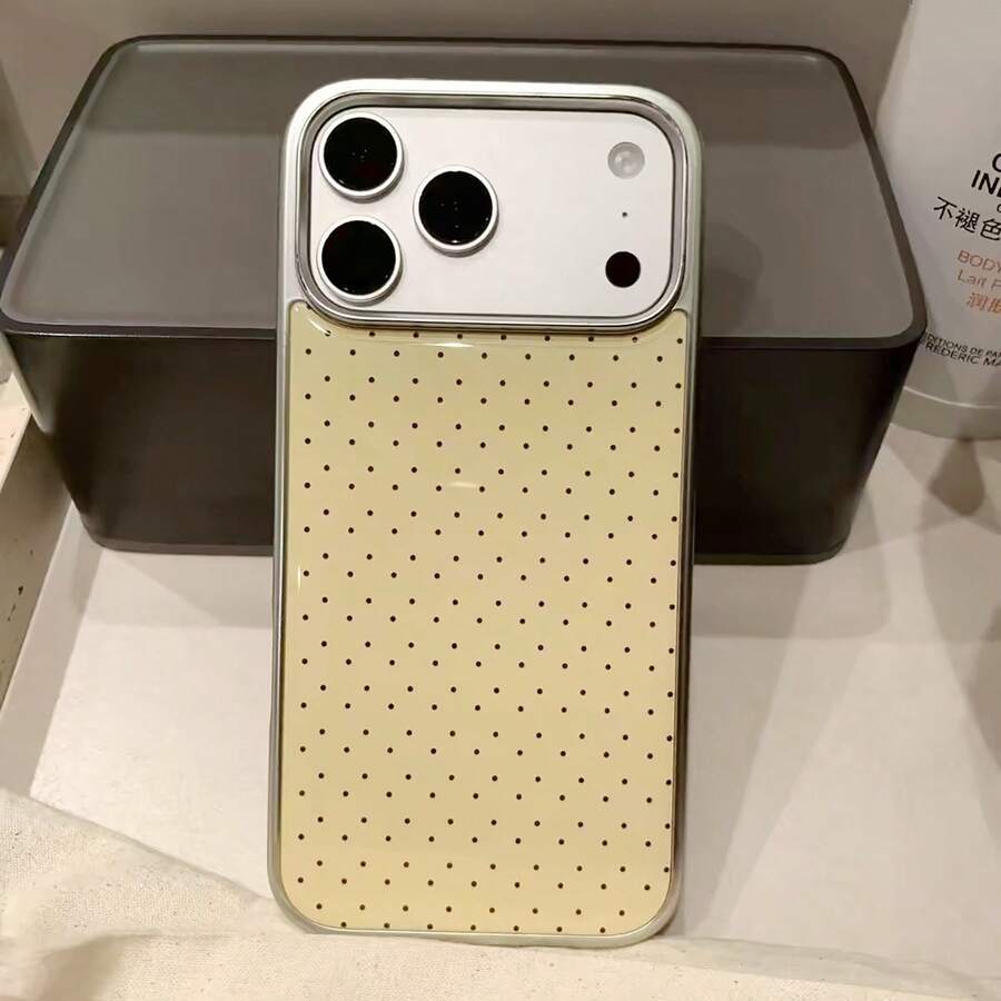 Minimalist Silver Frame Polka Dot Phone Case, Suitable For IPhone 17 Pro Max, 16 Pro Max, 15 Pro, 14, 13, Cute & Fashionable, Essential For Girls - Yellow - View 1