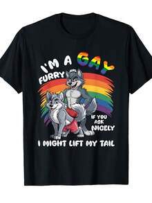 Im A Gay Furry Pride Month Gay LGBTQ Rainbow Fox Furry T-Shirt (2) - 黑色 - 查看 1