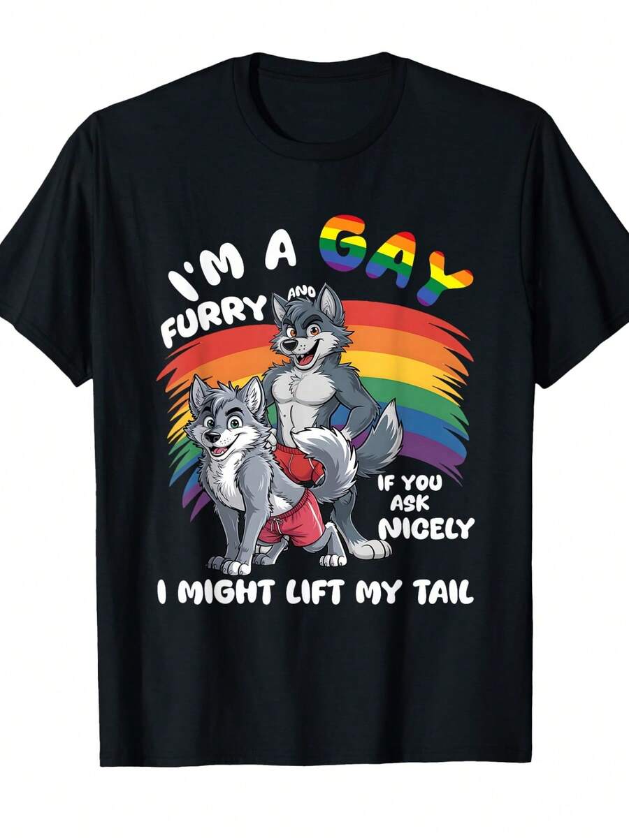 Im A Gay Furry Pride Month Gay LGBTQ Rainbow Fox Furry T-Shirt (2) - 黑色 - 查看 1