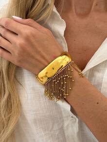 1件波西米亚几何串珠流苏亮面弹簧金属手镯，奢华休闲派对日常婚礼假日百搭魅力珠宝，女士礼物 - 手鐲 - 查看 12