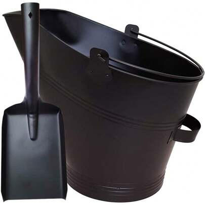 Fireplace Coal Bucket Waterloo Style Metal Coal Scuttle With Small Hand Shovel Black Fire Ash Storage Fireplace Accessories