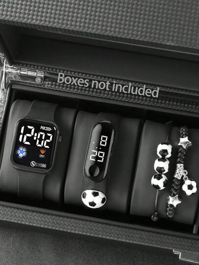 Set de 3 piezas con reloj digital LED con diseño de fútbol de dibujos animados, collar y pulsera, correa de silicona, adecuado para niños y estudiantes
