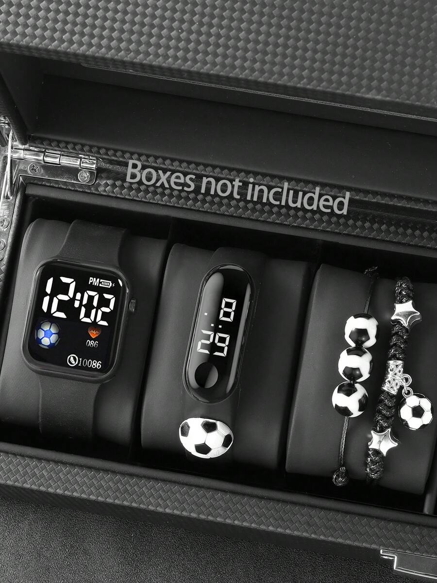 Set de 3 piezas con reloj digital LED con diseño de fútbol de dibujos animados, collar y pulsera, correa de silicona, adecuado para niños y estudiantes