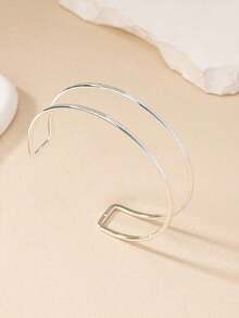 1pc Metal Wire Double Bar Arm Cuff, Fashionable And Simple, Suitable For Women's Parties, Banquets, And Giving As Gifts Valentine's Day Accessories - 臂章 - 查看 6