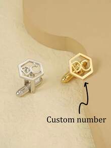 1 Pair Customized Stainless Steel Personalized Men's Simple 1-2 Initial Letter Cufflinks, Elegant Minimalist Design, Perfect Versatile Accessory For Men's Formal Events And Weddings, Great Gift For Father, Husband, Boyfriend Or Son - Multicolor - View 8