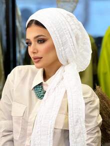 1件欧美女士莲花褶皱优雅头巾，长尾系带，多功能日常佩戴发帽睡眠帽 - 彩色 - 查看 5