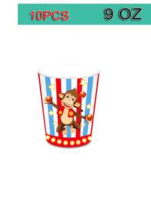 10pcs Carnival Party Decorations Set, Including Carnival Circus Theme Plates, Napkins And Cups, Disposable Circus Theme Paper Tableware Set, Suitable For Birthday, Baby Shower Party, Serves 10 Guests - Multicolor - View 9