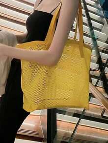 Túi xách tay thời trang phong cách Hàn Quốc tối giản, dung tích lớn, thích hợp cho đi học, đi làm hàng ngày, đeo vai và xách tay. - Màu vàng - Xem 3