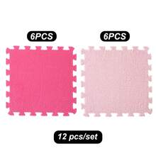 12pcs Plush Patchwork Floor Mat, Non-Slip EVA Foam Room Carpet, Washable, Bedroom & Playroom Puzzle Mat, Indoor Thickened Carpet, Plush Rug Bedroom Interlocking Tiles, Balcony Mat Suitable For Living Room & Bedroom - Multicolor - View 9