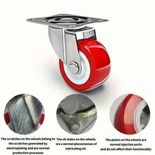 4pcs Heavy Duty 360-Degree Silent Swivel Caster Wheels, Including Two With Brake And Two Without Brake For Furniture, Trolley, Display Rack - Red - View 3