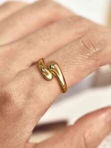 1枚女童可调节开口戒指，18K镀金不锈钢光滑蛇头设计，适合夏季海滩、日常佩戴，高端珠宝礼品 - 金色 - 查看 1