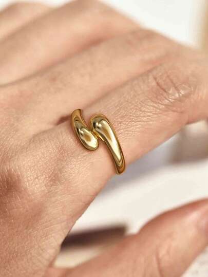 1 pièce Bague ouverte réglable pour fille, en acier inoxydable plaqué or 18 carats avec un design de tête de serpent lisse. Convient pour l'été, les plages, le port quotidien, cadeau de bijoux haut de gamme