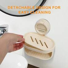 Soap Dish Shower, Milky White Suction Cup Soap Holder With Self - Draining Design And Sponge Tray, No Drilling Bathroom Kitchen Storage - 乳白色 - 查看 5